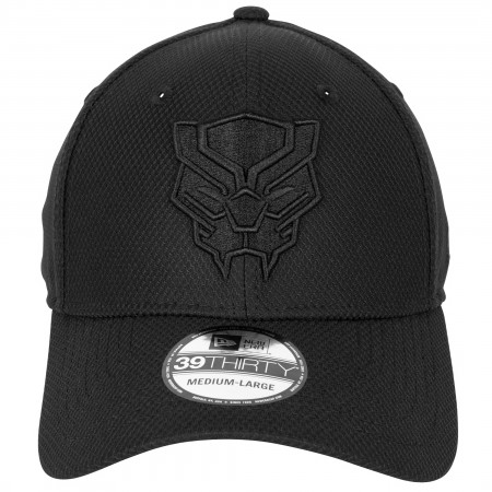 Black Panther Logo Black on Black New Era 39Thirty Fitted Hat
